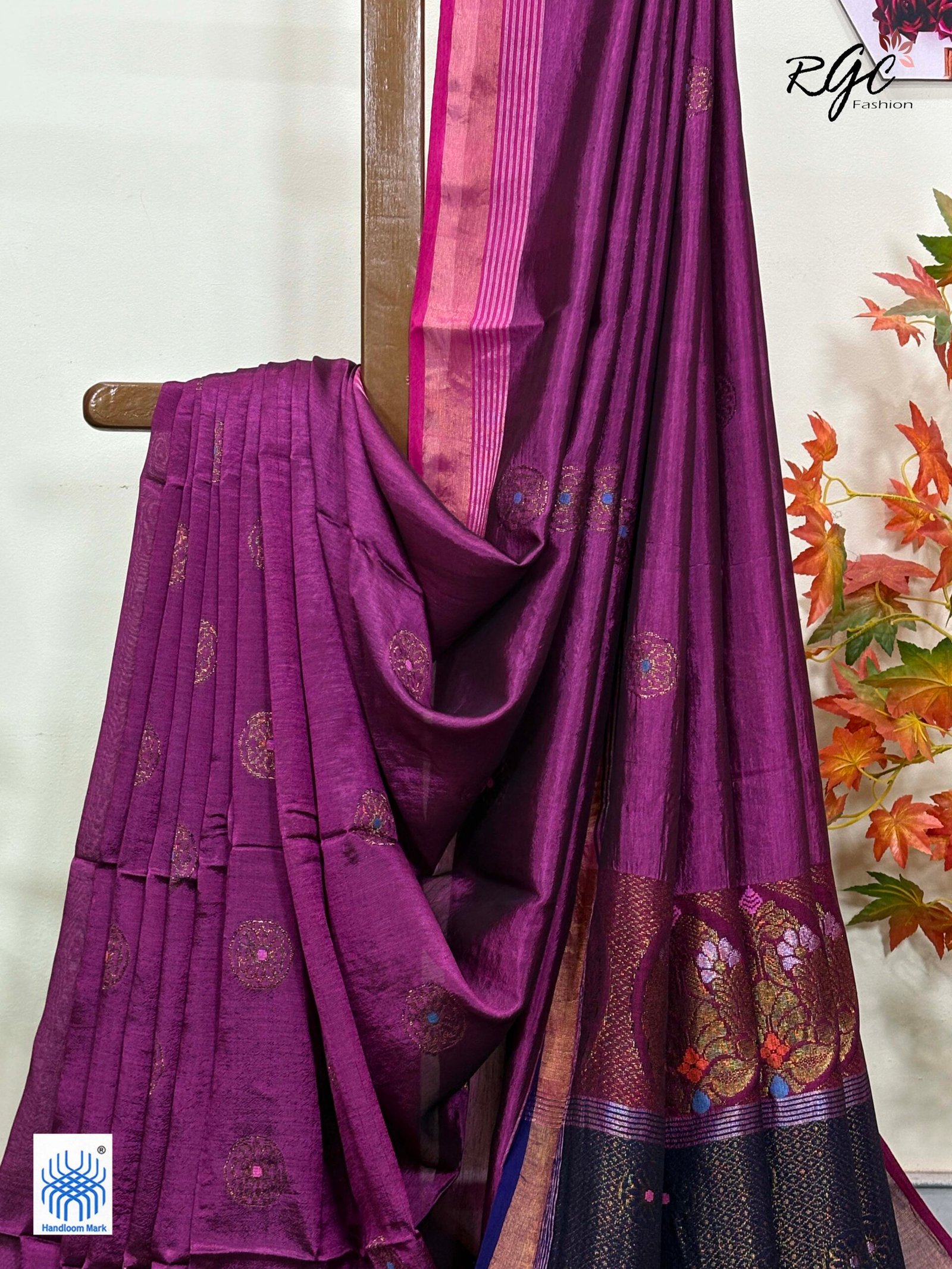 Beetroot Bengal Handloom Katan Silk Benarasi Saree - Image 4