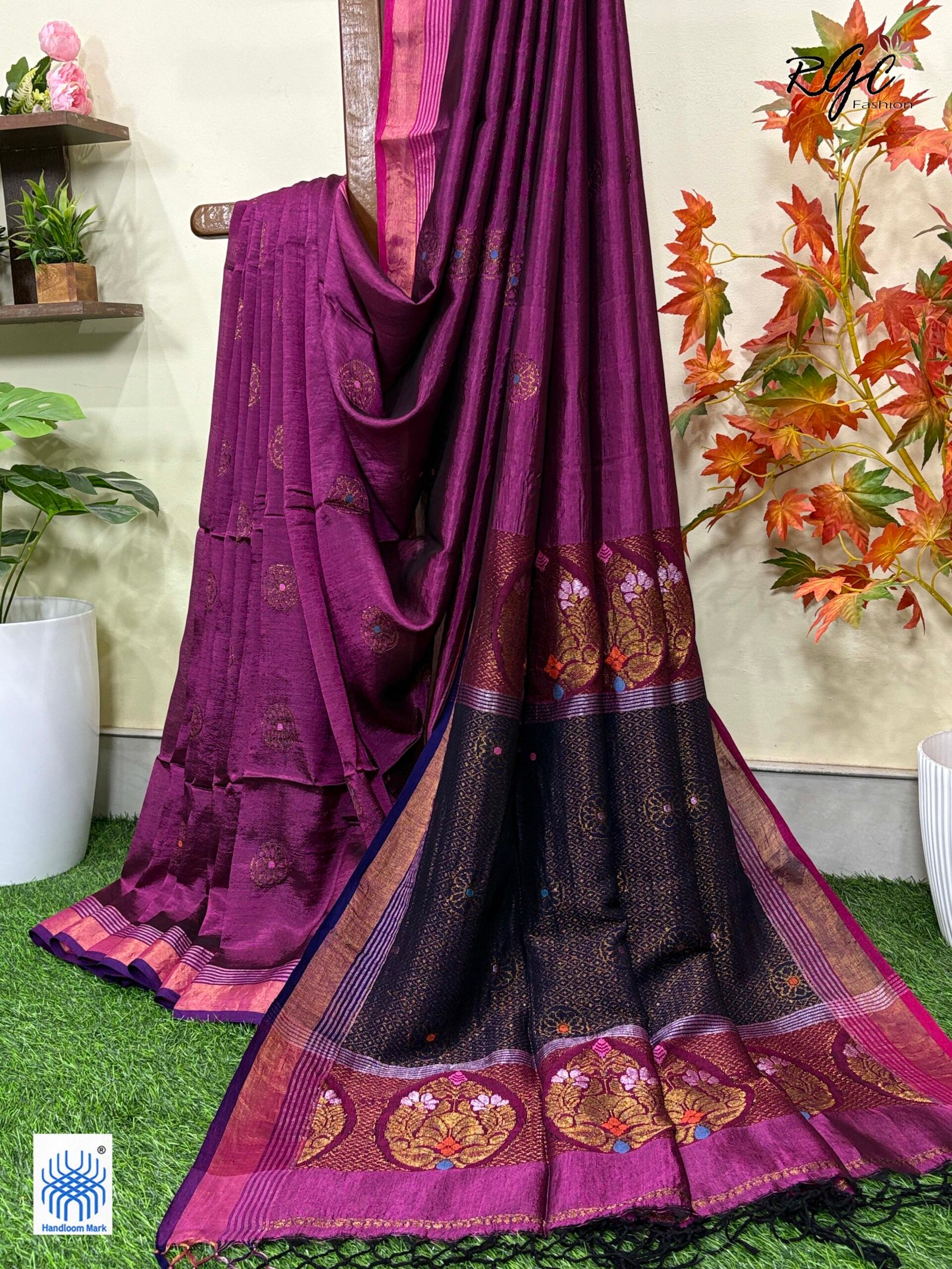 Beetroot Bengal Handloom Katan Silk Benarasi Saree - Image 3