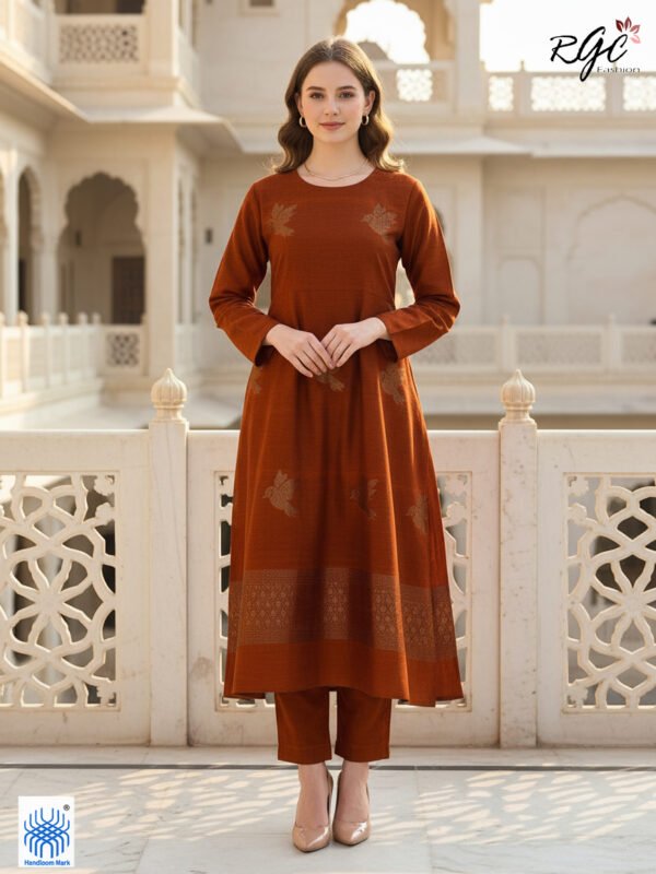 Rust Premuium Mulmul Cotton Bird jamdani Coord Suit Set