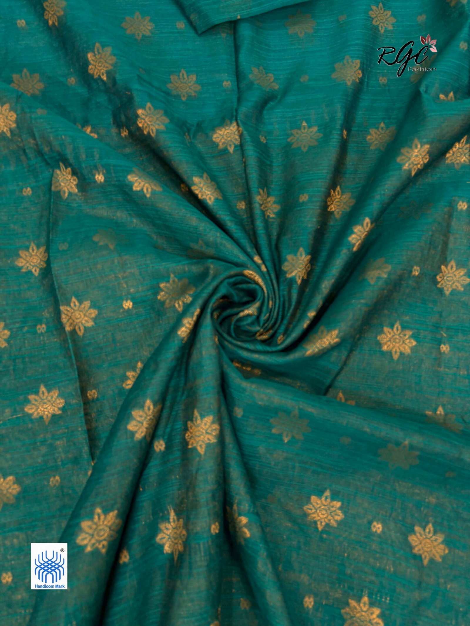 Greenish Cyan Handloom Cotton Silk Benarasi Saree - Image 10