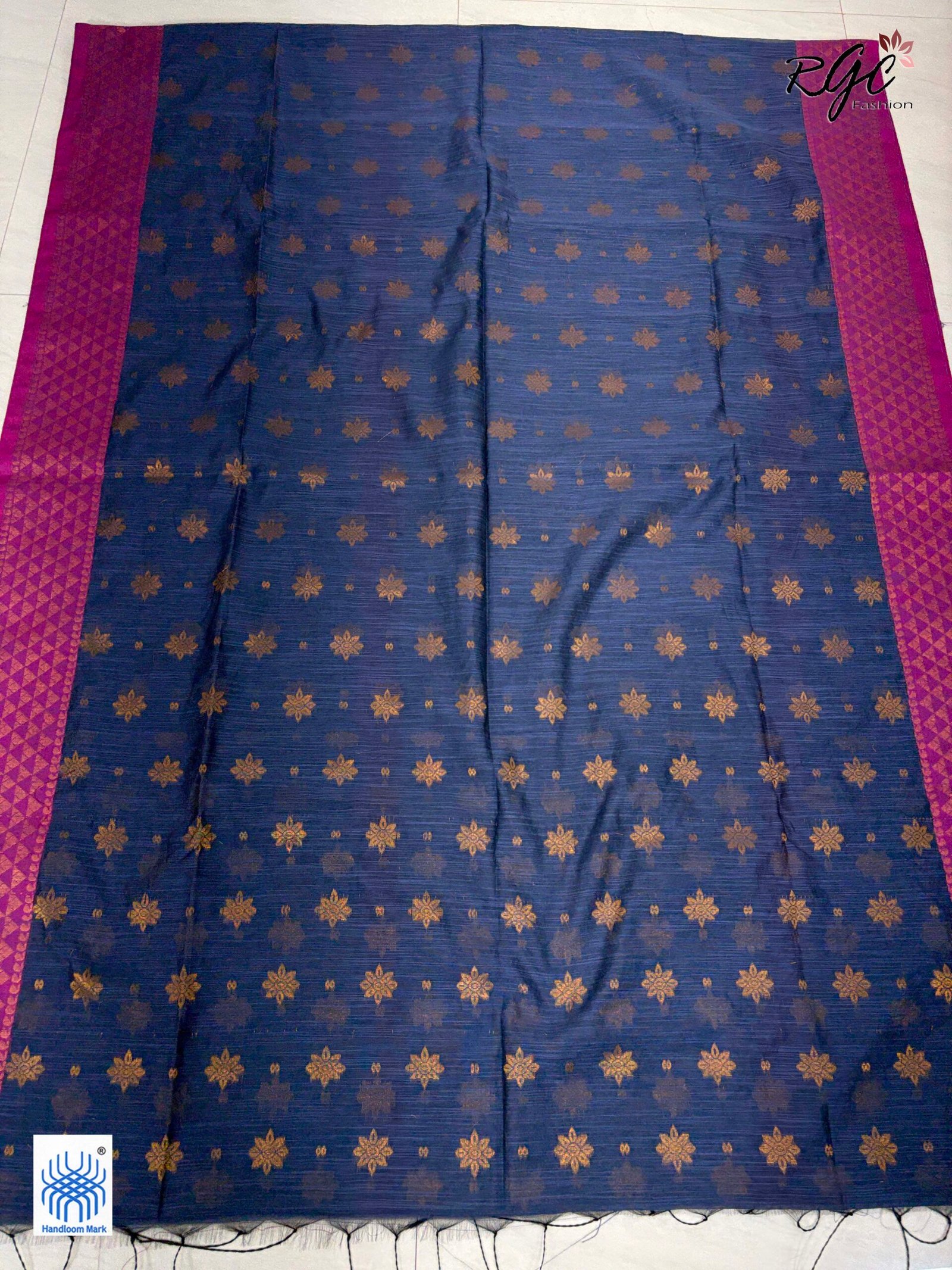 Bluish Gray Handloom Cotton Silk Benarasi Saree - Image 2