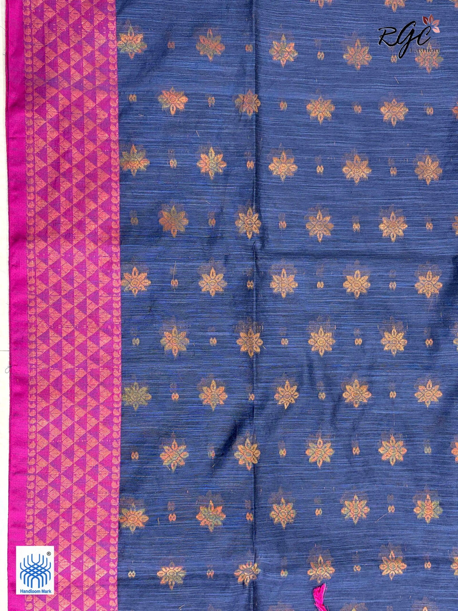 Bluish Gray Handloom Cotton Silk Benarasi Saree - Image 4