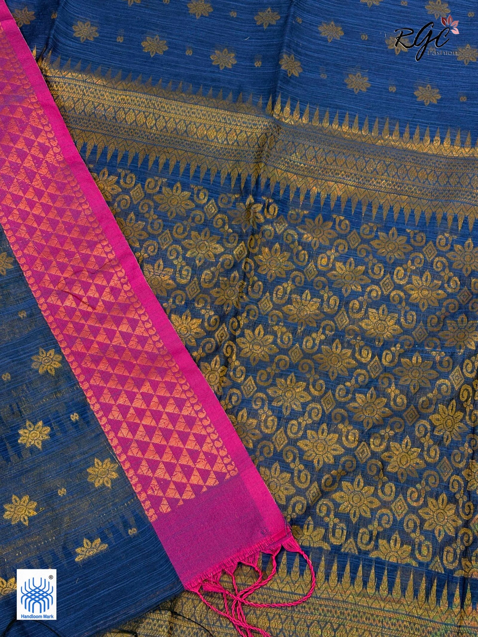 Bluish Gray Handloom Cotton Silk Benarasi Saree - Image 7