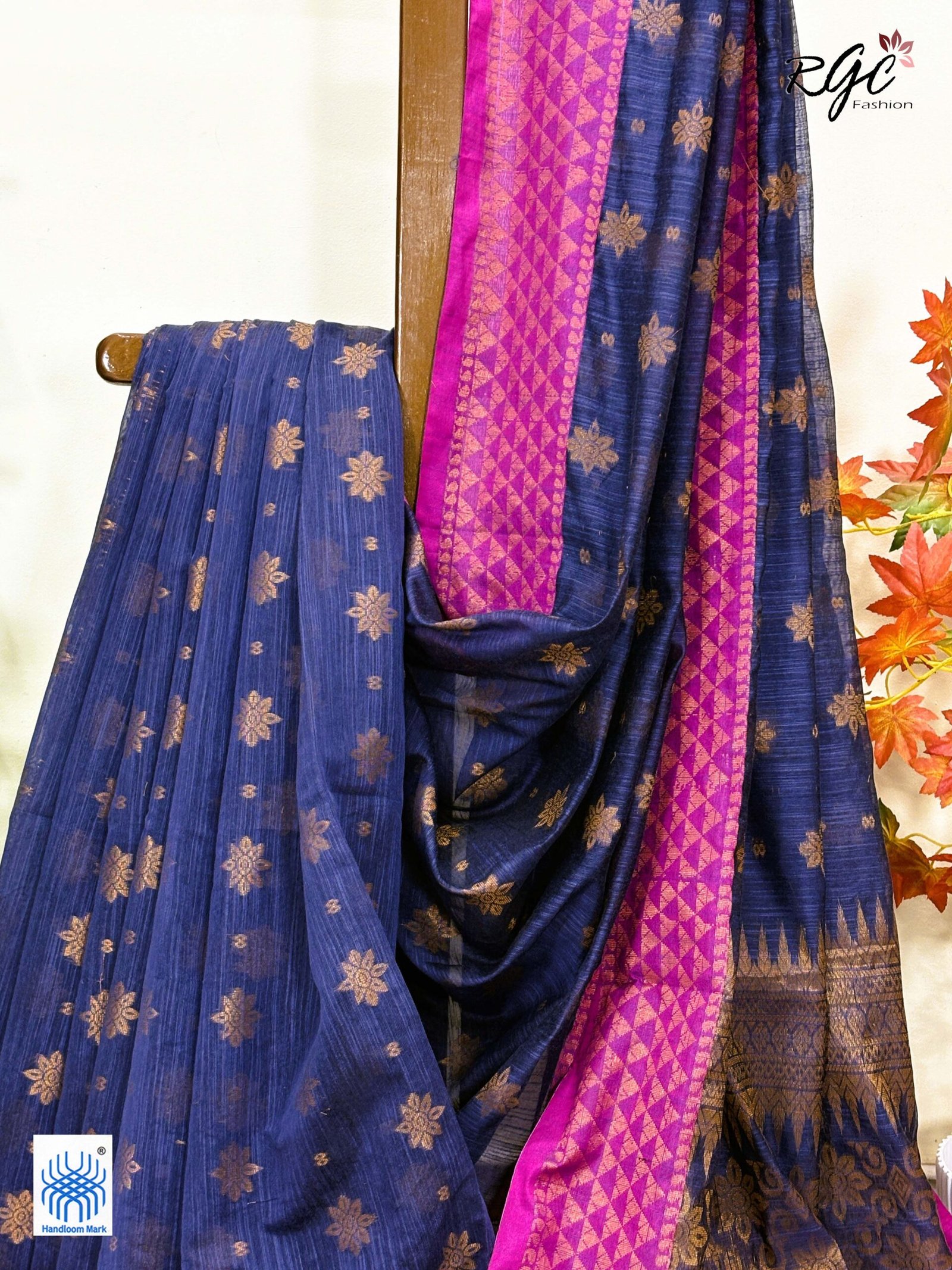 Bluish Gray Handloom Cotton Silk Benarasi Saree - Image 6