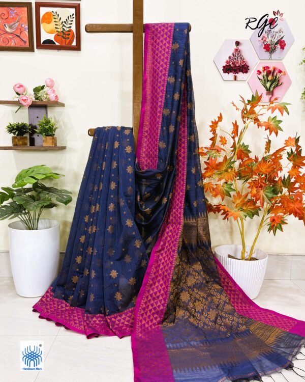 Bluish Gray Handloom Cotton Silk Benarasi Saree
