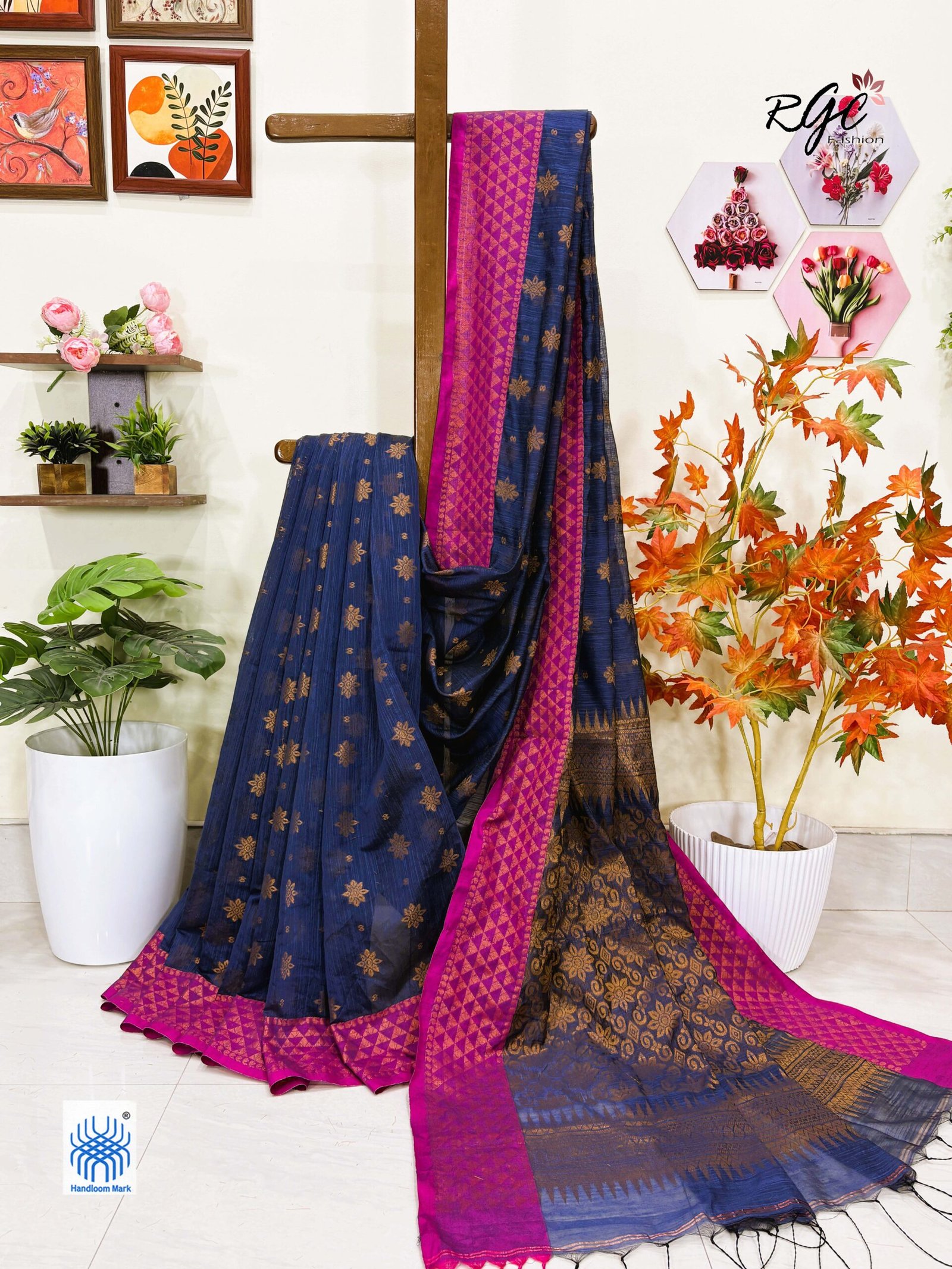 Bluish Gray Handloom Cotton Silk Benarasi Saree