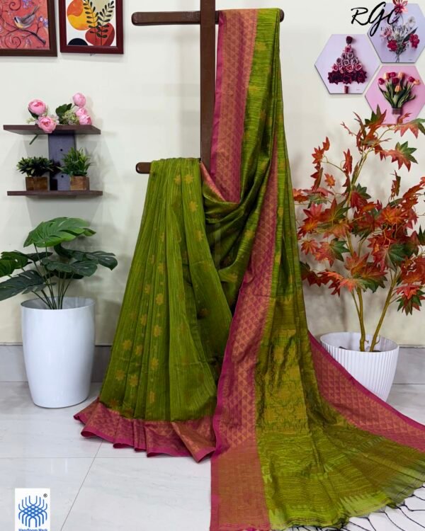 Olive Handloom Cotton Silk Benarasi Saree