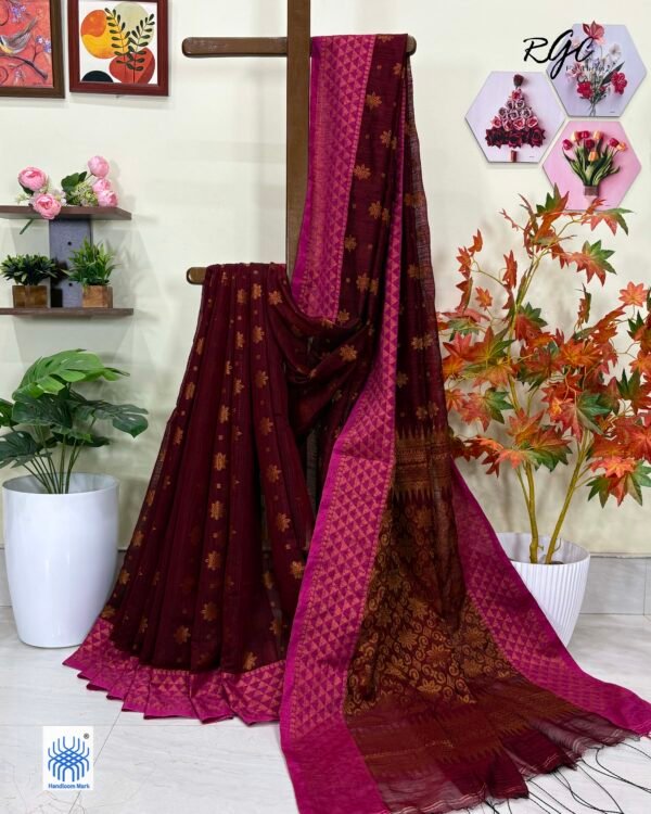 Maroon Handloom Cotton Silk Benarasi Saree