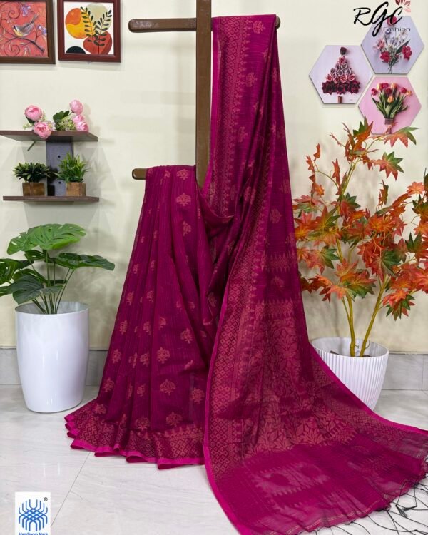 Rani Pink Handloom Cotton Silk Benarasi Saree