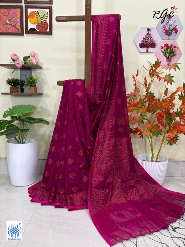 Rani Pink Handloom Cotton Silk Allover Jamdani Saree