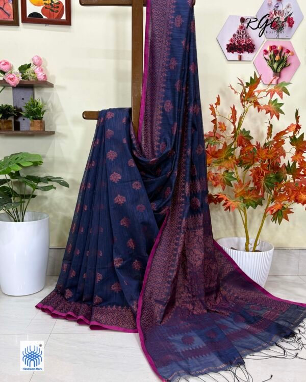 Grayish Blue Handloom Cotton Silk Benarasi Saree