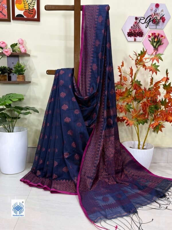 Grayish Blue Handloom Cotton Silk Allover Jamdani Saree