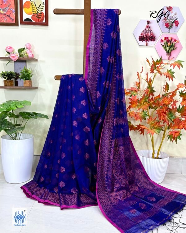 Royal Blue Handloom Cotton Silk Benarasi Saree