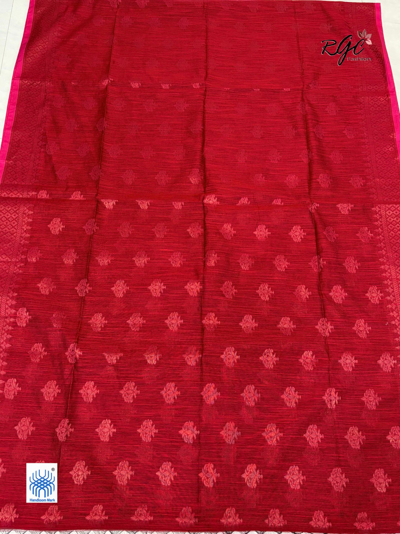 Dull Red Handloom Cotton Silk Benarasi Saree - Image 3