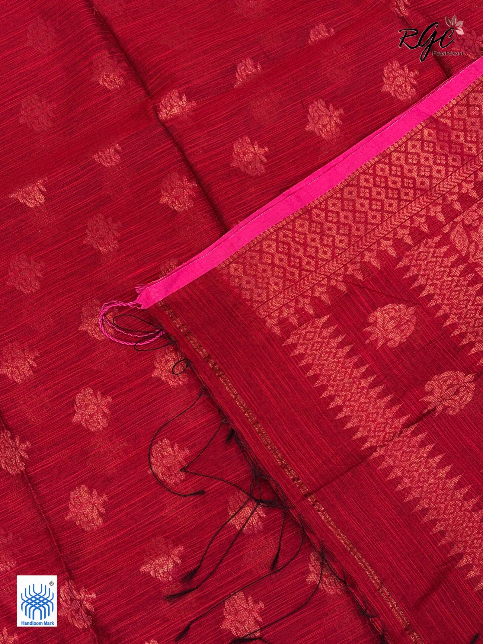 Dull Red Handloom Cotton Silk Benarasi Saree - Image 4