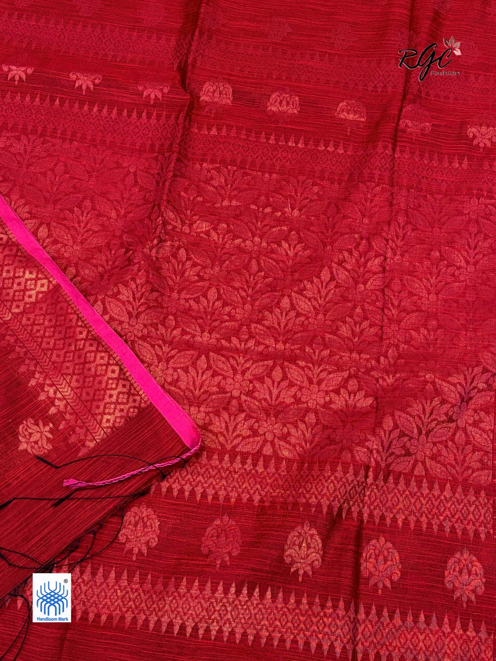 Dull Red Handloom Cotton Silk Benarasi Saree - Image 9