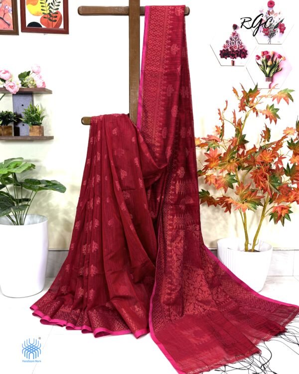 Dull Red Handloom Cotton Silk Benarasi Saree