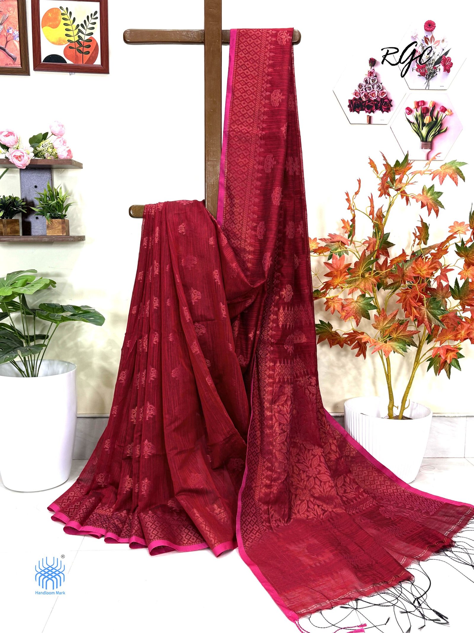 Dull Red Handloom Cotton Silk Benarasi Saree