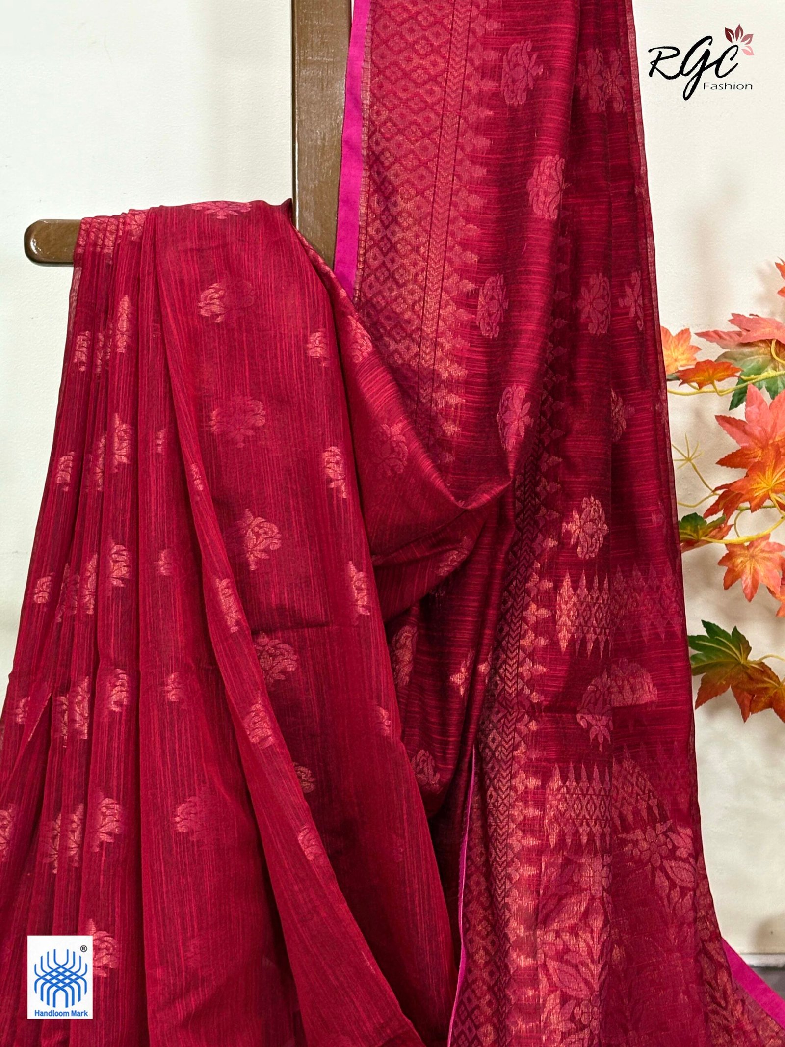 Dull Red Handloom Cotton Silk Benarasi Saree - Image 8