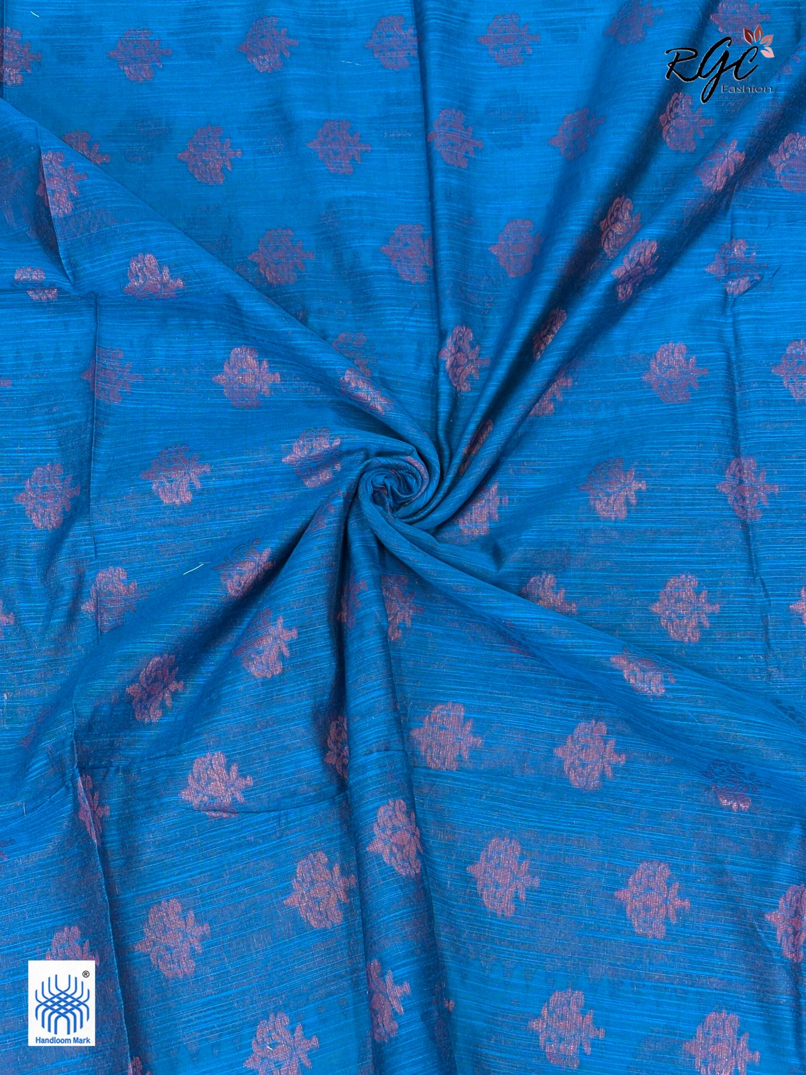 Cyan-Blue Handloom Cotton Silk Benarasi Saree - Image 6