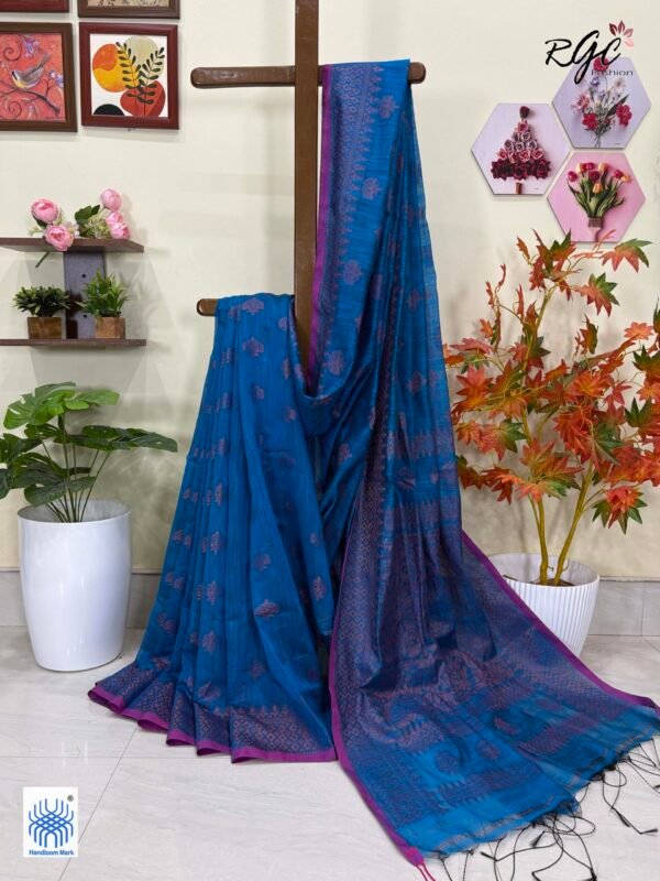 Cyan-Blue Handloom Cotton Silk Allover Jamdani Saree