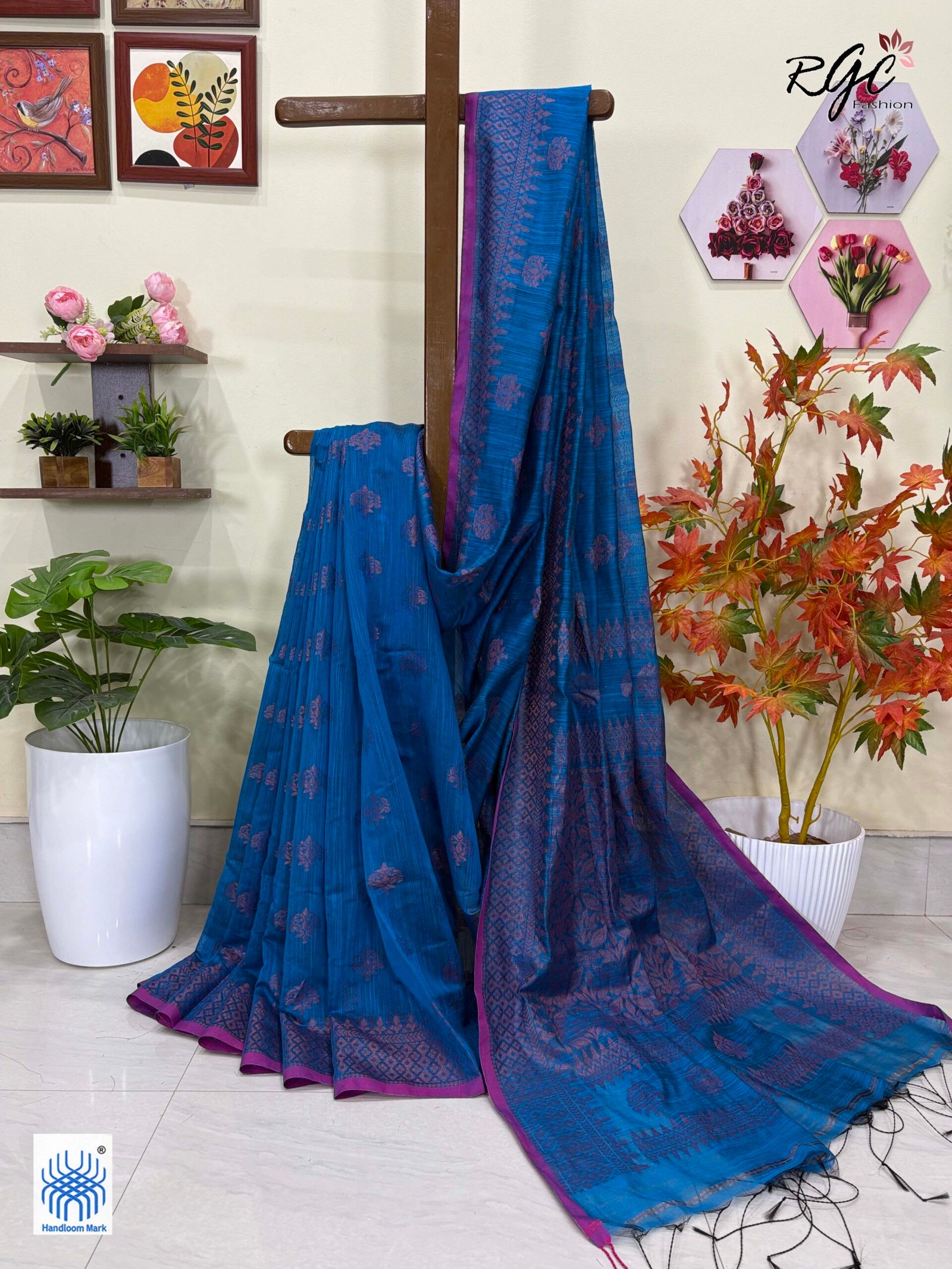 Cyan-Blue Handloom Cotton Silk Benarasi Saree