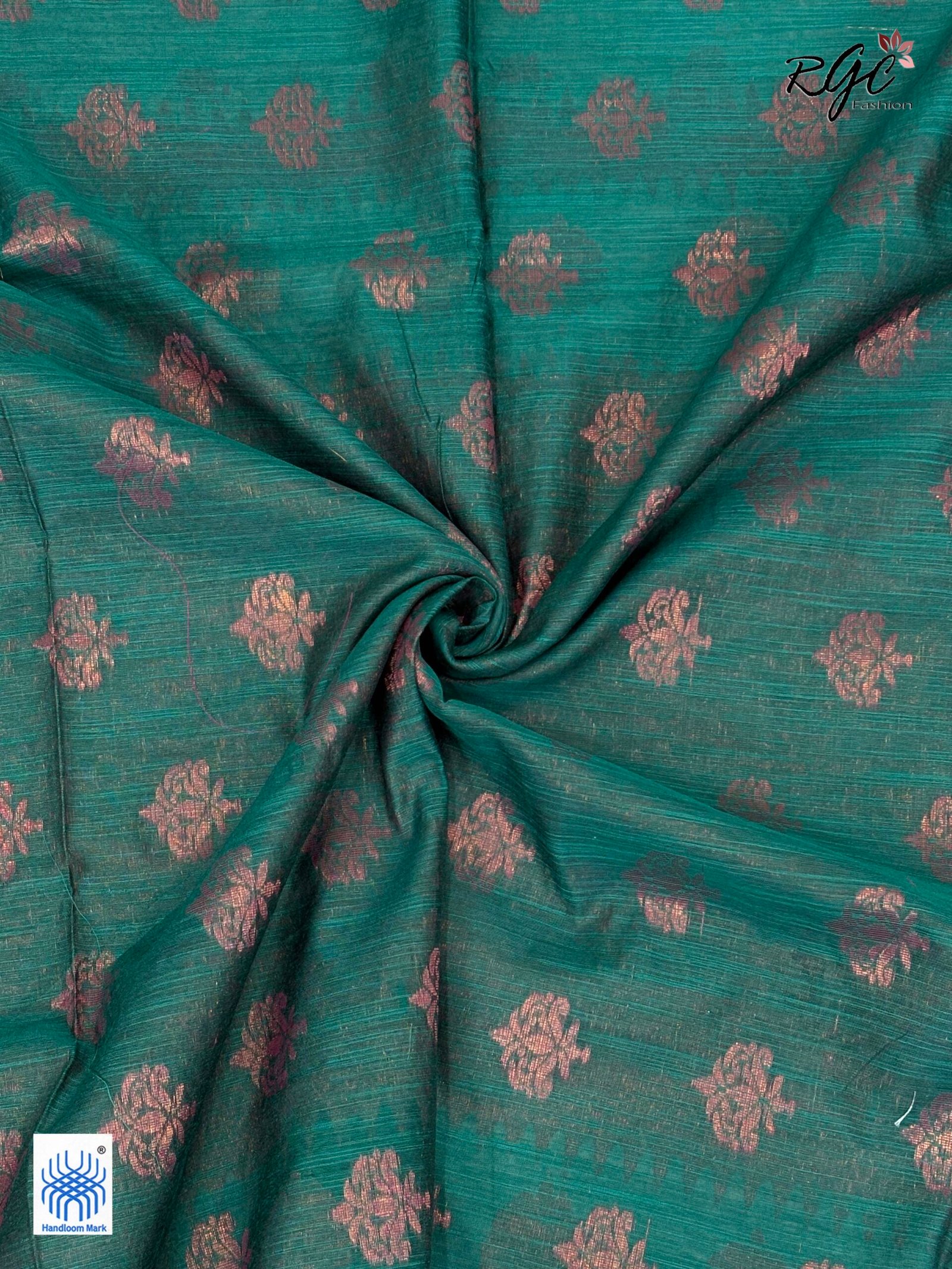 Deep Aqua Handloom Cotton Silk Benarasi Saree - Image 5