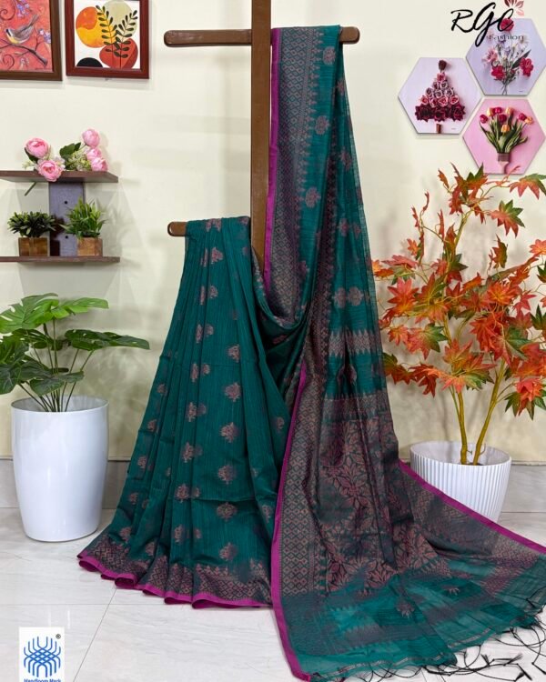 Deep Aqua Handloom Cotton Silk Benarasi Saree