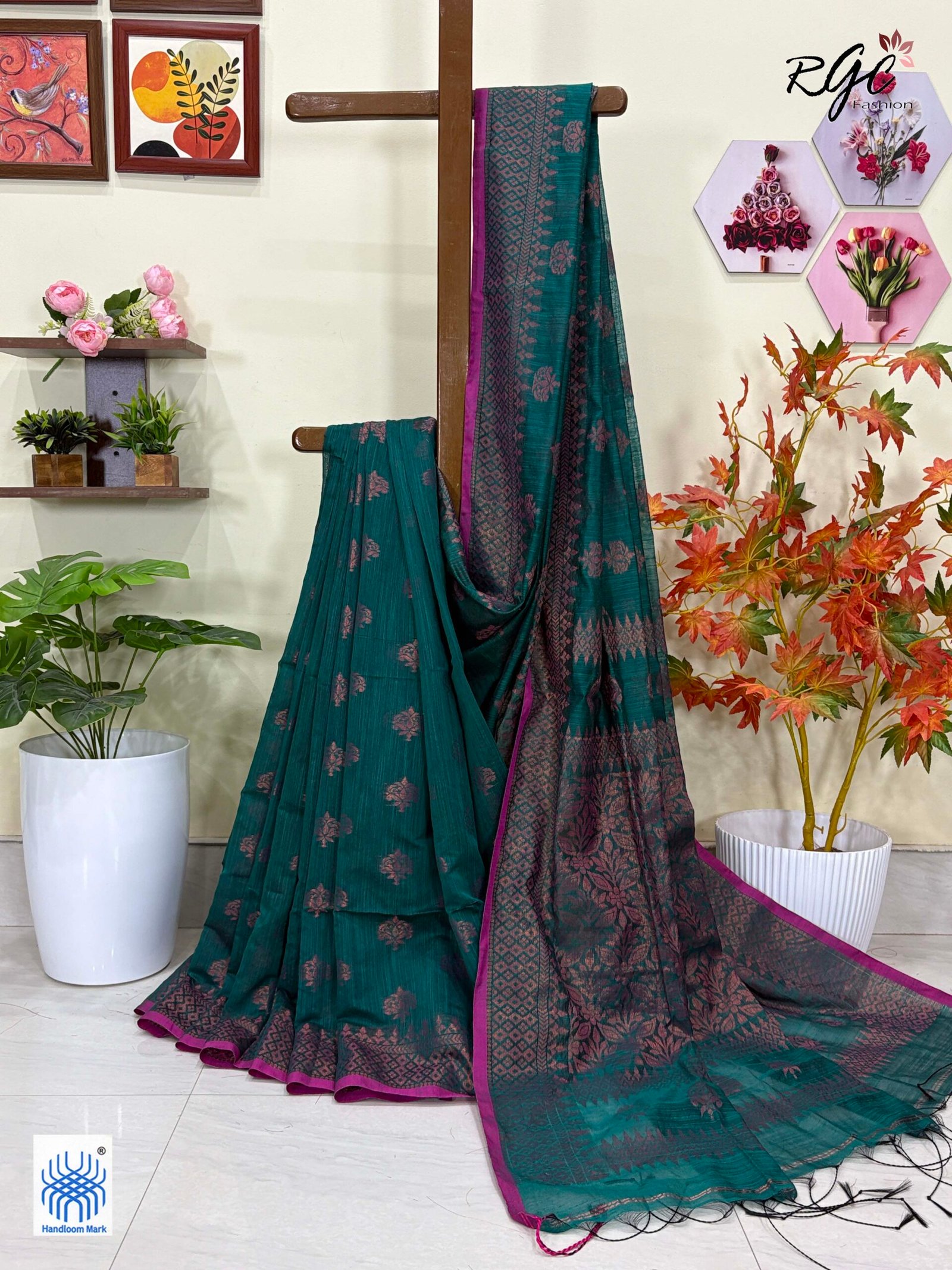 Deep Aqua Handloom Cotton Silk Benarasi Saree