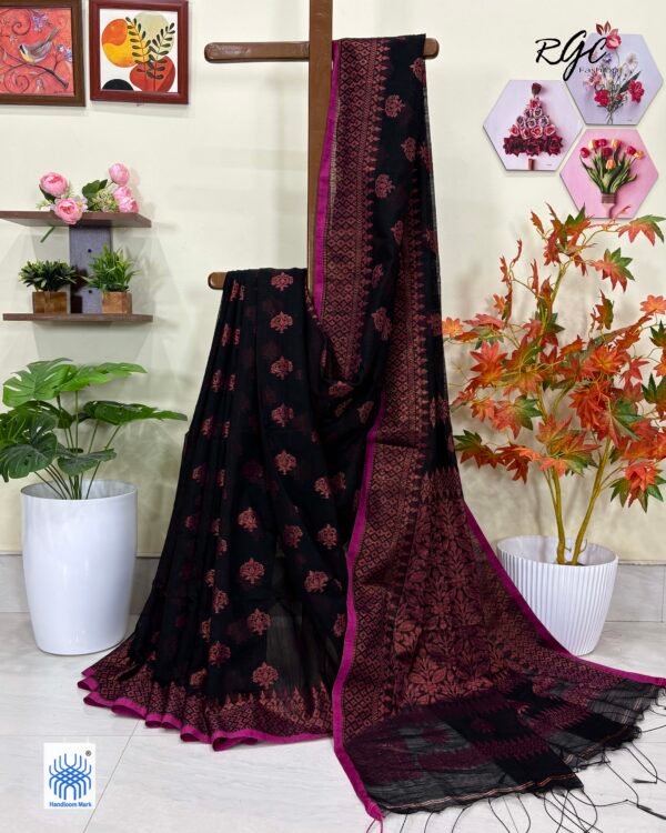 Black Handloom Cotton Silk Benarasi Saree