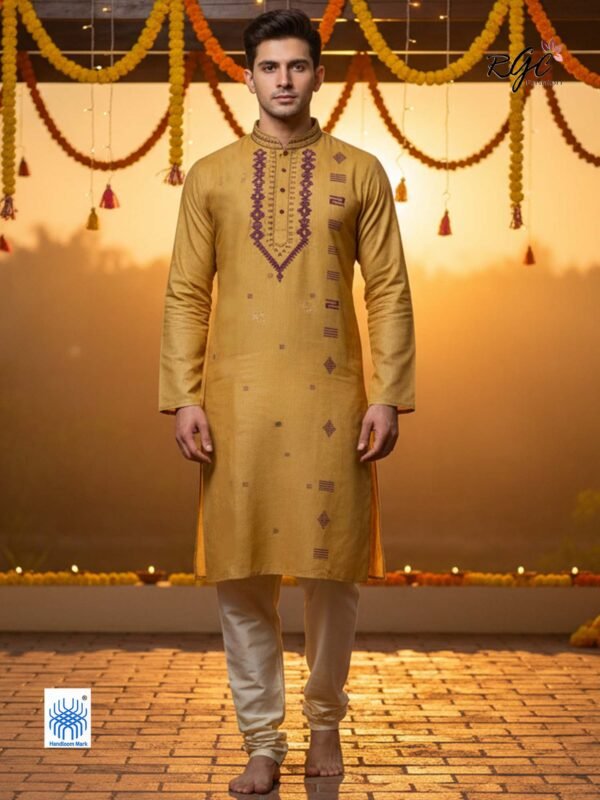 Dark Sand Handloom Premuium Cotton Jamdani Panjabi for Men