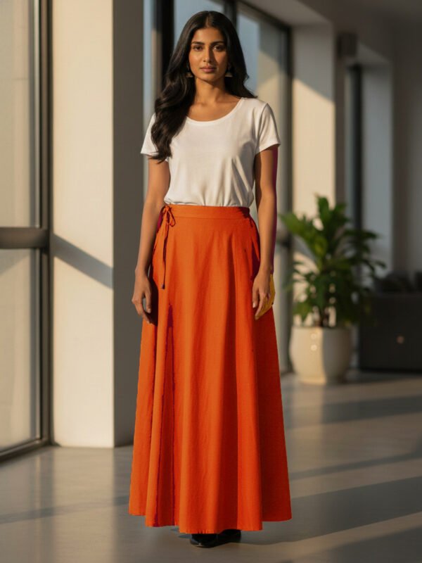 Orange Cotton Adjustable Petticoat for Saree