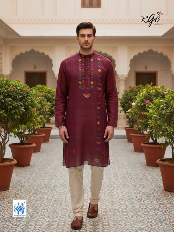 Maroon Handloom Premuium Cotton Jamdani Panjabi for Men