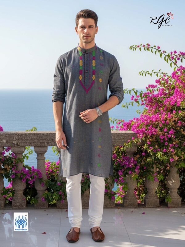 Gray Handloom Premuium Cotton Jamdani Panjabi for Men