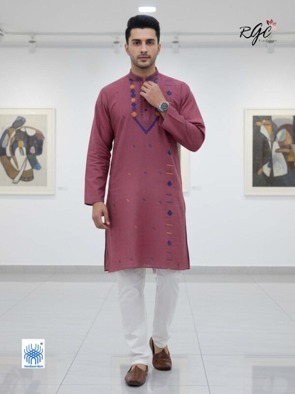 Old Pink Handloom Premuium Cotton Jamdani Panjabi for Men
