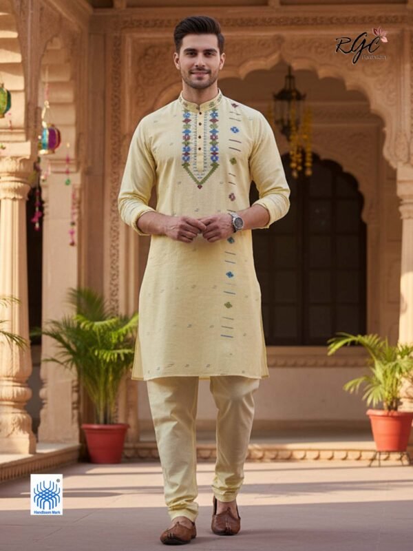 Cream Handloom Premuium Cotton Jamdani Panjabi for Men