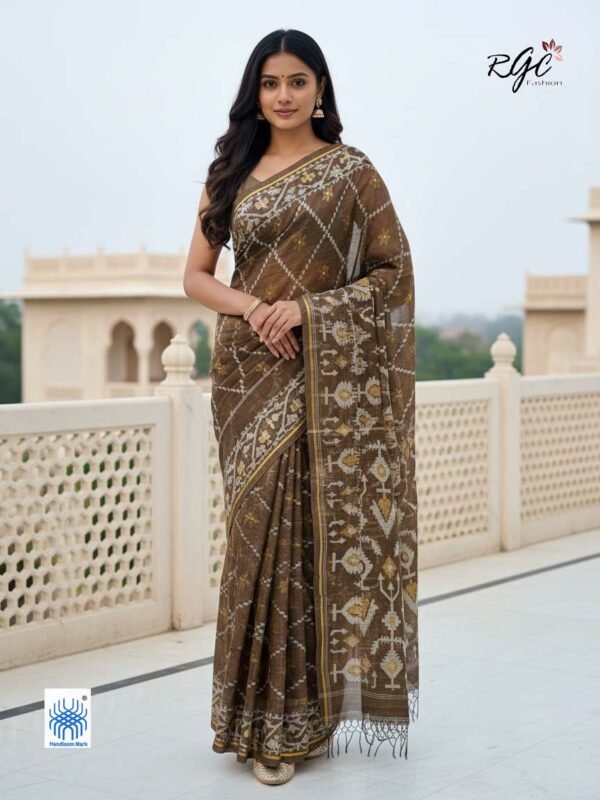 Brown Handloom Resham Matka Allover Jamdani saree