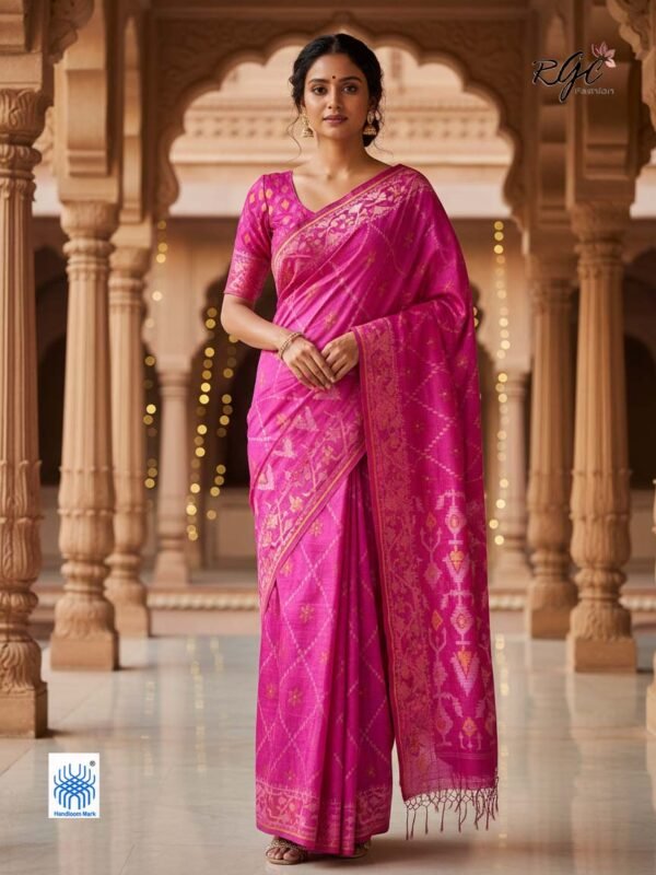 Pink Handloom Resham Matka Allover Jamdani saree