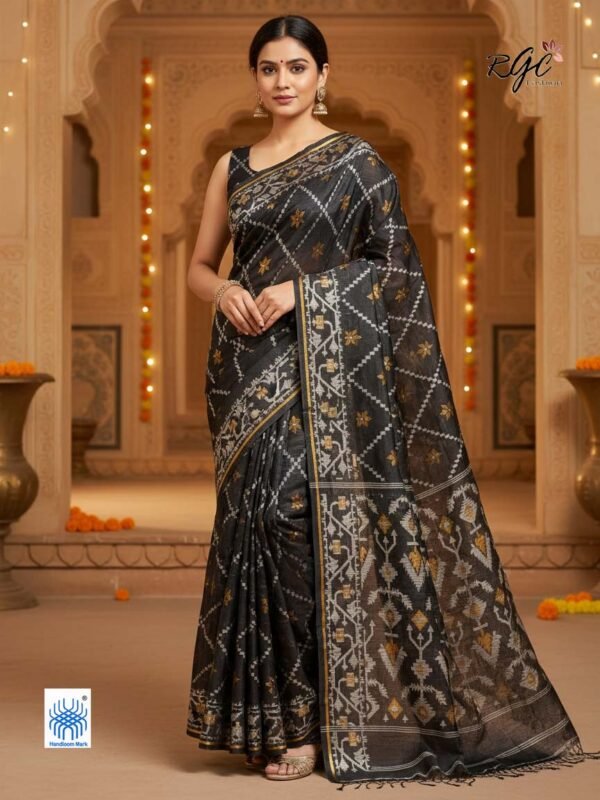Black Handloom Resham Matka Allover Jamdani saree