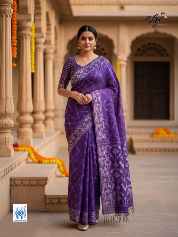 Purple Handloom Resham Matka Allover Jamdani saree