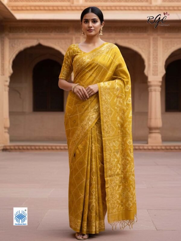 Golden Yellow Handloom Resham Matka Allover Jamdani saree