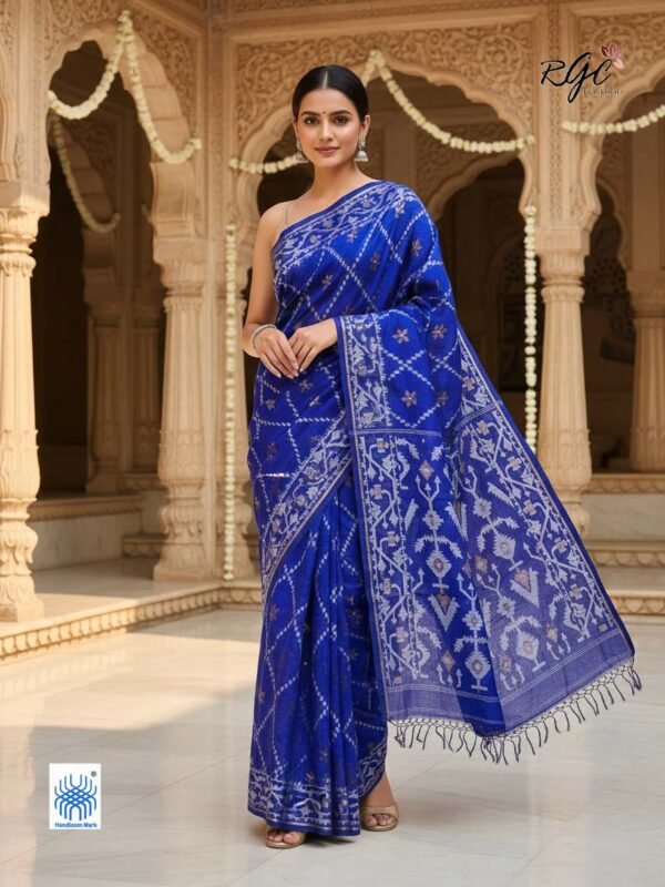 Royel Blue Handloom Resham Matka Allover Jamdani saree