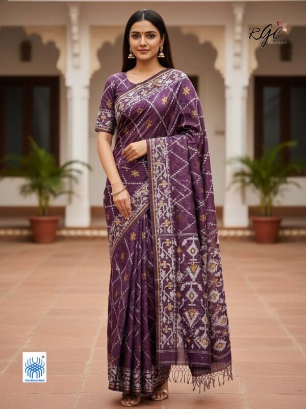 Dark Mauve Handloom Resham Matka Allover Jamdani saree