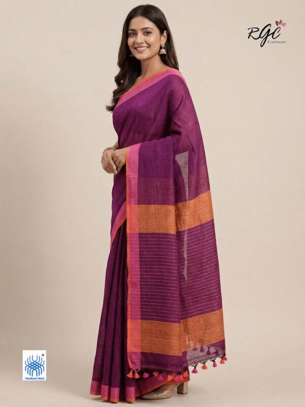 Beetroot Pure Linen Plain Saree