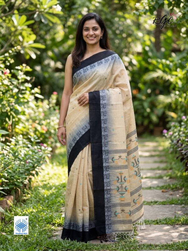 Rose Gold Bengal Traditional Ikkat Handloom Jamdani Saree