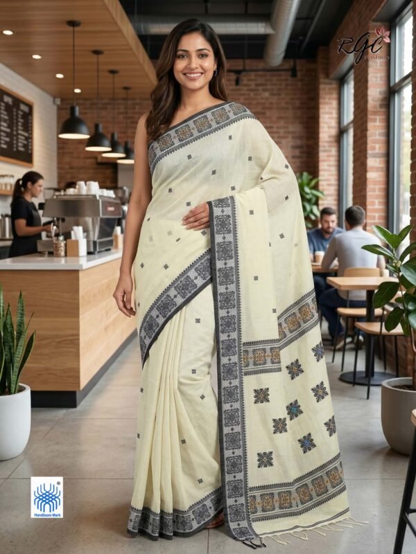Vanilla Bengal Traditional Handloom Jamdani Saree