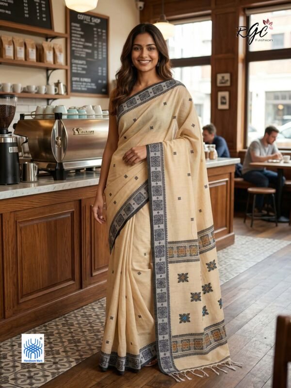 Beige Bengal Traditional Handloom Jamdani Saree