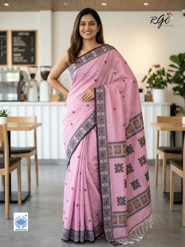 Pink Bengal Traditional Handloom Jamdani Saree