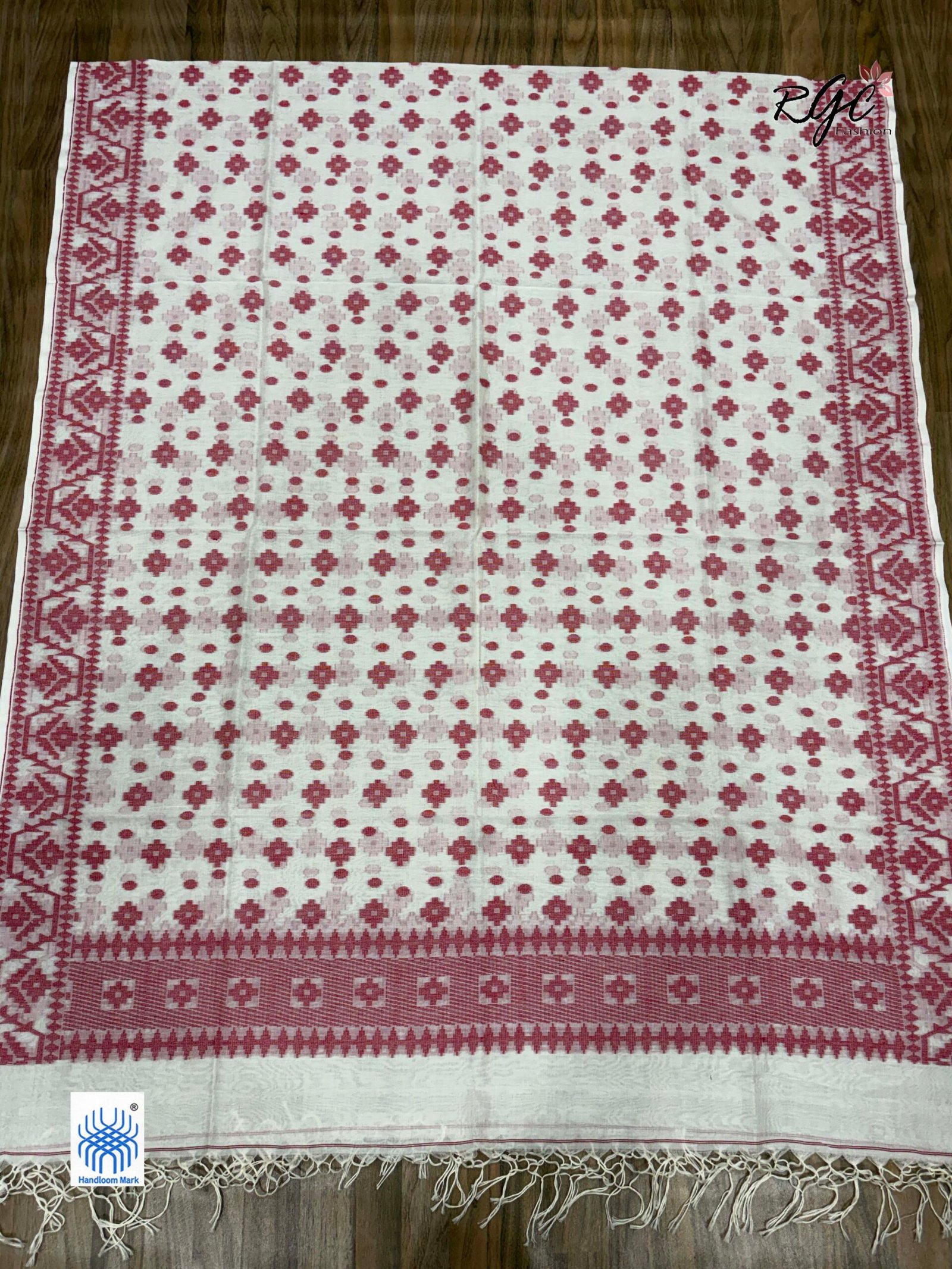 Maroon Work Premuium Mulmul Cotton Dhakai Jamdani Dupatta - Image 2