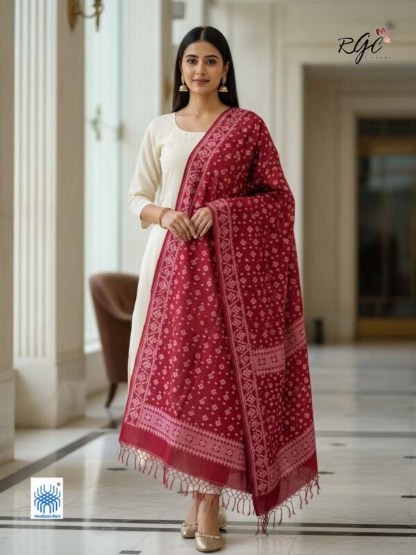 Maroon Premuium Mulmul Cotton Dhakai Jamdani Dupatta